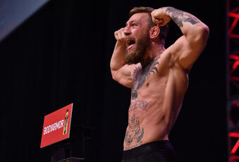 LAS VEGAS, NV - OCTOBER 05: Conor McGregor of Ireland poses on the scale during the UFC 229 weigh-in inside T-Mobile Arena on October 5, 2018 in Las Vegas, Nevada. (Photo by Brandon Magnus/Zuffa LLC/Zuffa LLC via Getty Images)