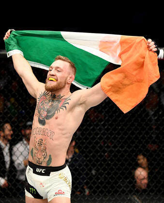 NEW YORK, NY - NOVEMBER 12: Conor McGregor of Ireland celebrates his KO victory over Eddie Alvarez of the United States in their lightweight championship bout during the UFC 205 event at Madison Square Garden on November 12, 2016 in New York City. (Photo by Jeff Bottari/Zuffa LLC/Zuffa LLC via Getty Images)